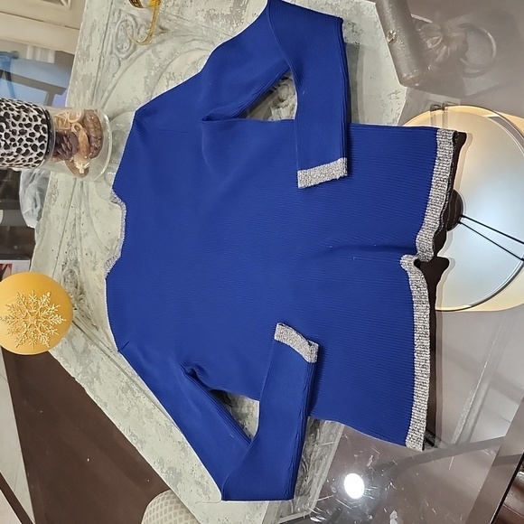 KARL LAGERFELD PARIS WOMEN'S Ribbed NAVY/GRAY CARDIGAN S SIZE NEW - Picture 7 of 10